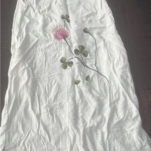 White dress floral clover cottagecore linen mix